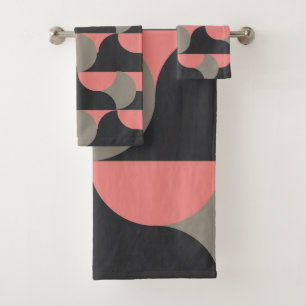 Mid-Century Modern peach and gray    Bath Towel Set