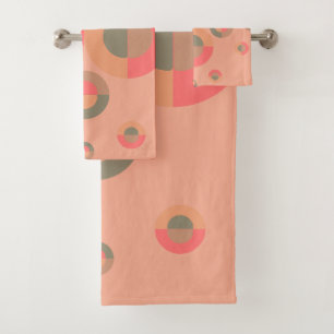 Mid-Century Modern Peach and Olive    Bath Towel Set