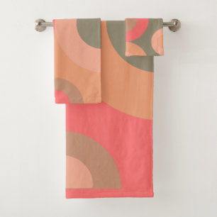 Mid-Century Modern Peach and Olive      Bath Towel Set