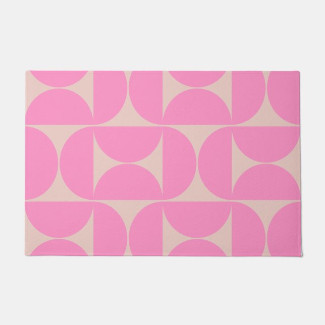 Mid Century Modern Peach And Pink Preppy Pattern Doormat (Front)