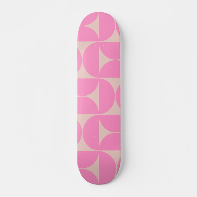 Mid Century Modern Peach And Pink Preppy Pattern Skateboard (Front)