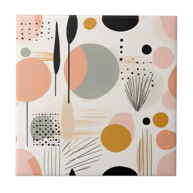 Mid Century Modern Peach Gold Abstract Ceramic Tile (Front)