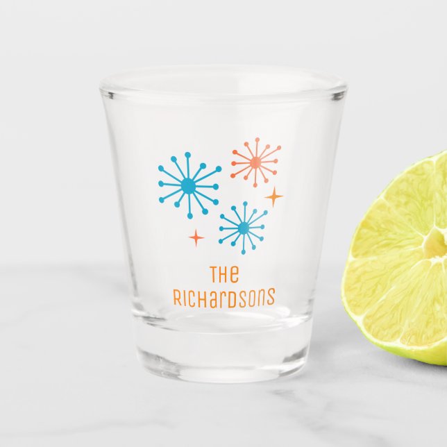 Mid Century Modern Personalised Atomic Age Retro Shot Glass (Front)