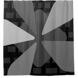 Mid Century Modern ‘Petals’ Art Black Grey Shower Curtain