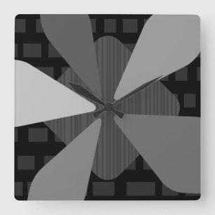 Mid Century Modern ‘Petals’ Art Black Grey Square Wall Clock