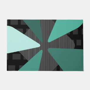 Mid Century Modern ‘Petals’ Art Black Turquoise Doormat