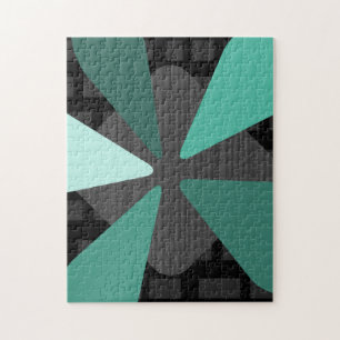 Mid Century Modern ‘Petals’ Art Black Turquoise Jigsaw Puzzle