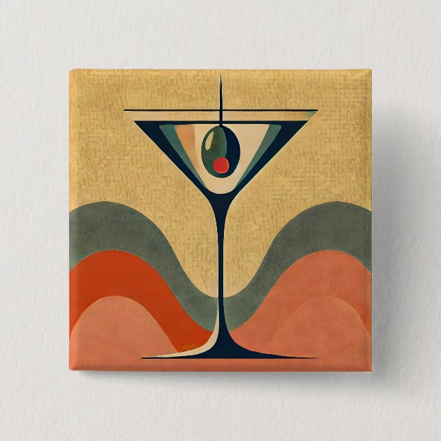 Mid Century Modern "pimento olive martini wave" 15 Cm Square Badge (Front)