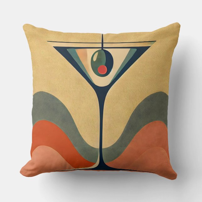 Mid Century Modern "pimento olive martini wave" Cushion (Front)