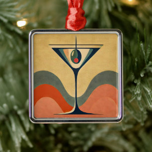 Mid Century Modern "pimento olive martini wave" Metal Ornament
