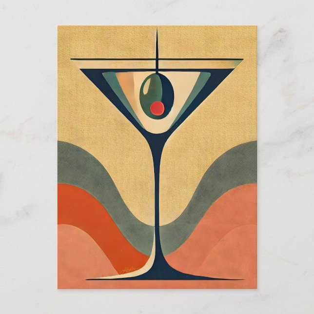 Mid Century Modern "pimento olive martini wave" Postcard (Front)