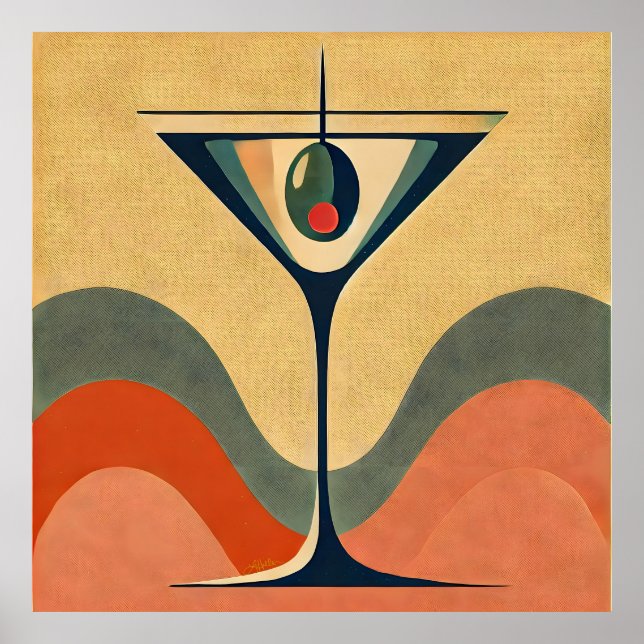 Mid Century Modern "pimento olive martini wave" Poster (Front)