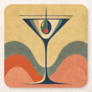 Mid Century Modern "pimento olive martini wave" Square Paper Coaster