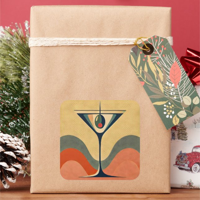 Mid Century Modern "pimento olive martini wave" Square Sticker (Holiday)