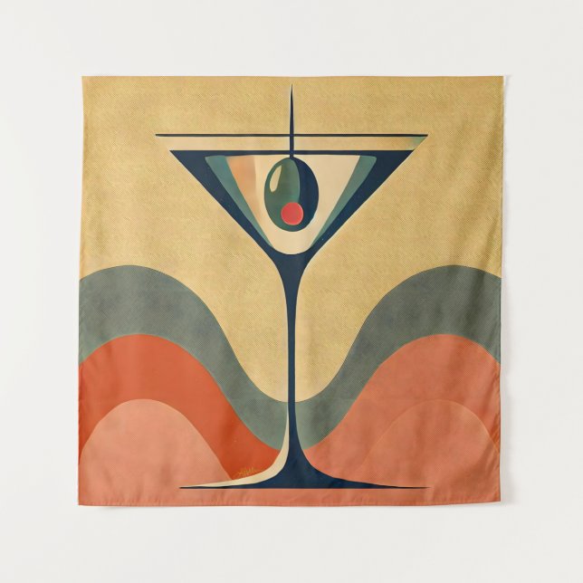 Mid Century Modern "pimento olive martini wave" Tapestry (Front)