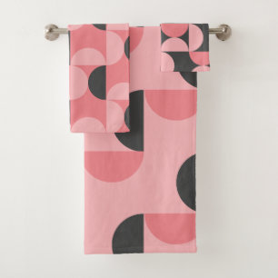 Mid-Century Modern Pink and grey      Bath Towel Set