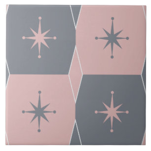 Mid-Century Modern Pink and Grey Seamless Pattern Ceramic Tile