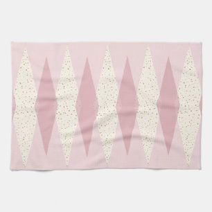 Mid Century Modern Pink Argyle Kitchen Towel