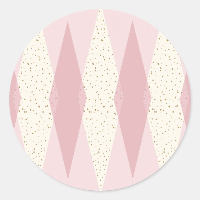 Mid Century Modern Pink Argyle Round Stickers (Front)