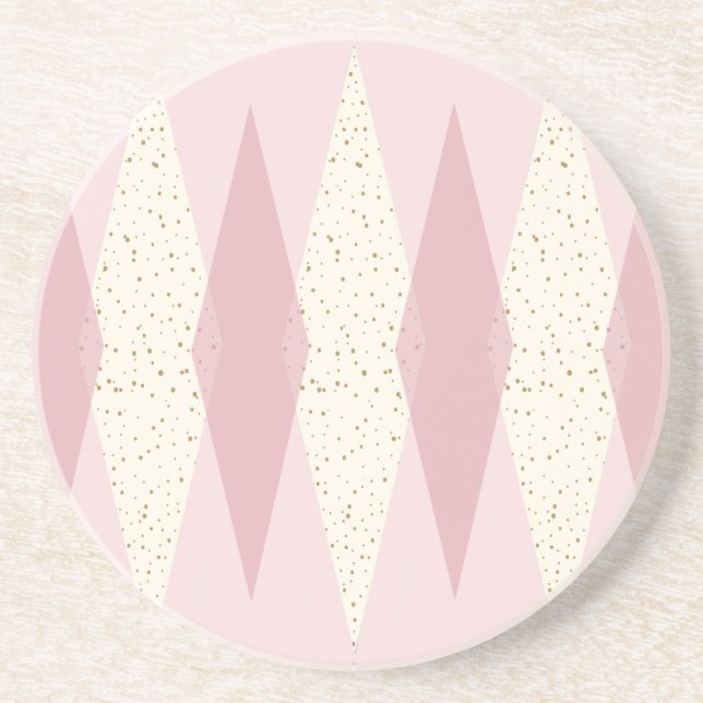 Mid Century Modern Pink Argyle Sandstone Coaster (Front)
