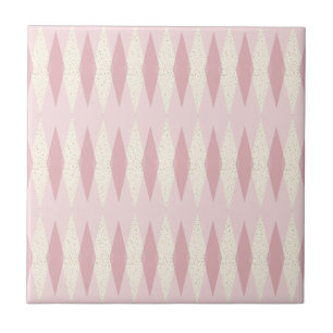 Mid Century Modern Pink Argyle Small Ceramic Tile