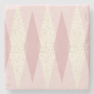 Mid Century Modern Pink Argyle Stone Coaster