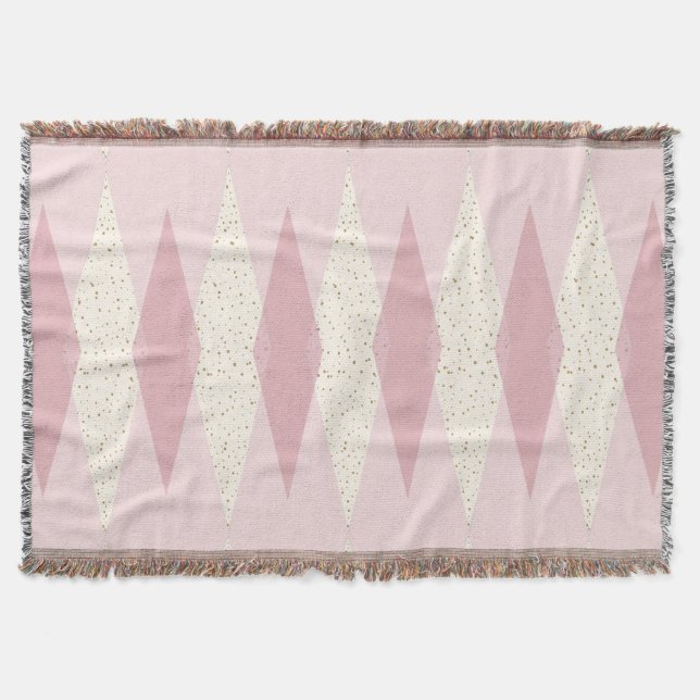 Mid Century Modern Pink Argyle Throw Blanket (Front)