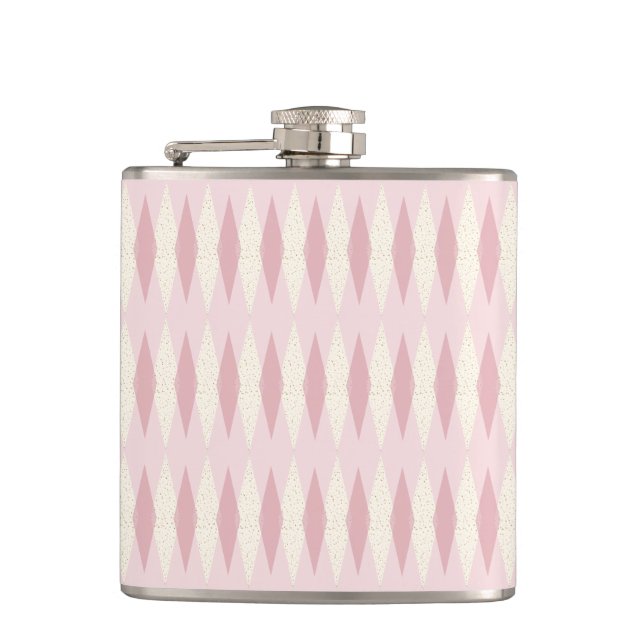 Mid Century Modern Pink Argyle Vinyl Wrapped Flask (Front)