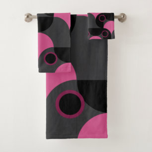 Mid-Century Modern Pink black and gray     Bath Towel Set