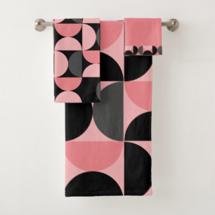 Mid-Century Modern Pink black and grey Bath Towel Set