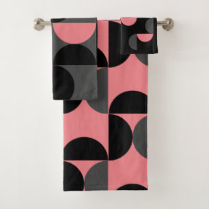 Mid-Century Modern Pink black and grey Bath Towel Set
