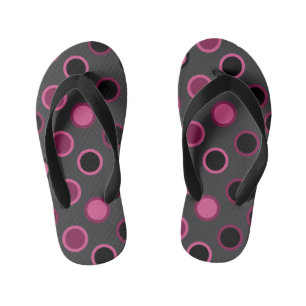 Mid-Century Modern pink, black and grey dots Kid's Thongs