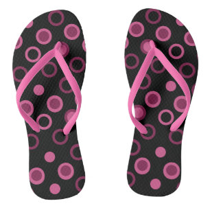 Mid-Century Modern pink, black and grey dots Thongs