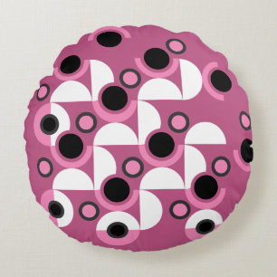 Mid-Century Modern pink, black and grey     Round Cushion