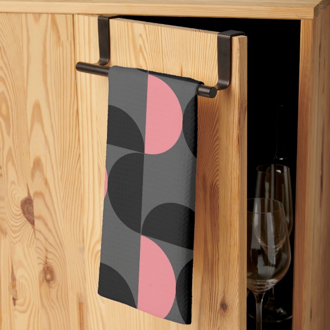 Mid-Century Modern Pink Black and Grey  Tea Towel (Thirds Fold)