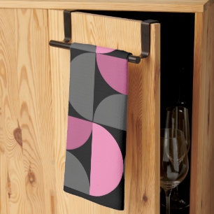Mid-Century Modern pink, black and grey Tea Towel
