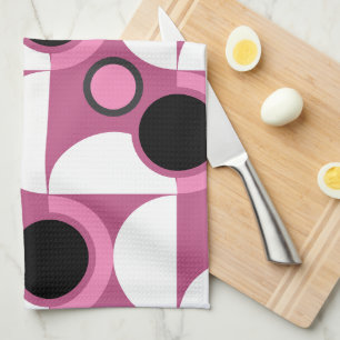 Mid-Century Modern pink, black and grey Tea Towel