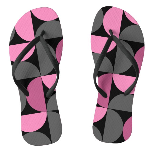 Mid-Century Modern pink, black and grey Throw Pill Thongs (Footbed)