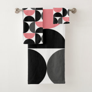 Mid-Century Modern Pink Black and White  Bath Towel Set