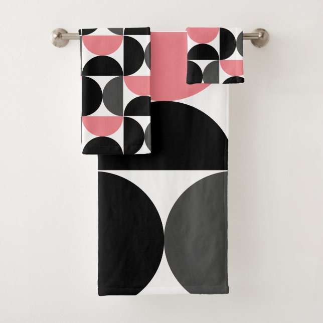 Mid-Century Modern Pink Black and White  Bath Towel Set (Insitu)