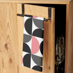 Mid-Century Modern Pink Black and White  Tea Towel