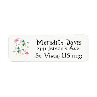 Mid Century Modern Pink Flamingos Stars Diamonds Return Address Label
