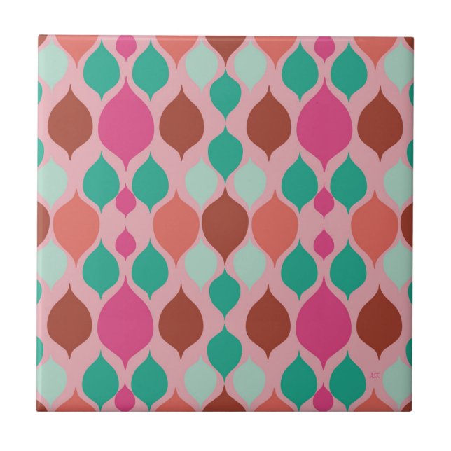 Mid Century Modern Pink Geometric Ceramic Tile (Front)