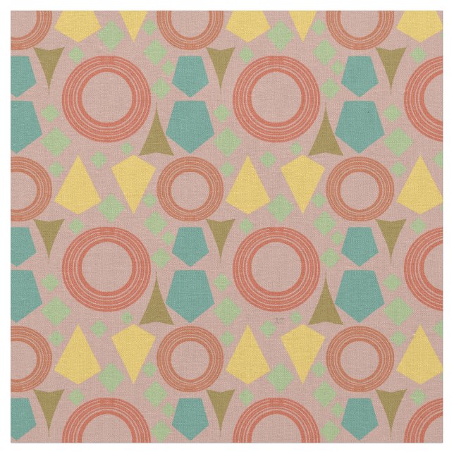 Mid Century Modern Pink Geometric  Fabric (Close Up)