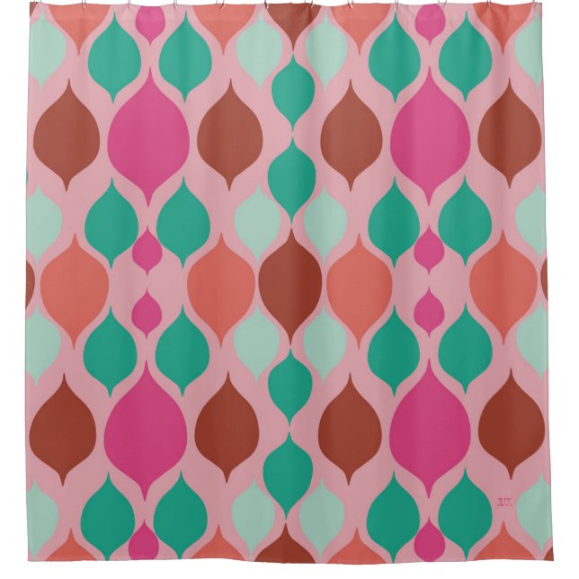 Mid Century Modern Pink Geometric  Shower Curtain (Front)