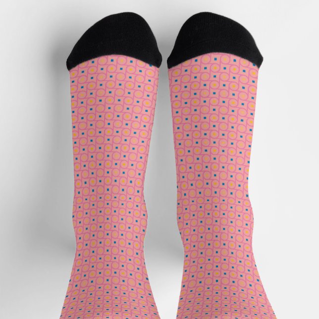 Mid Century Modern Pink Interlocking Circle Socks (Top)