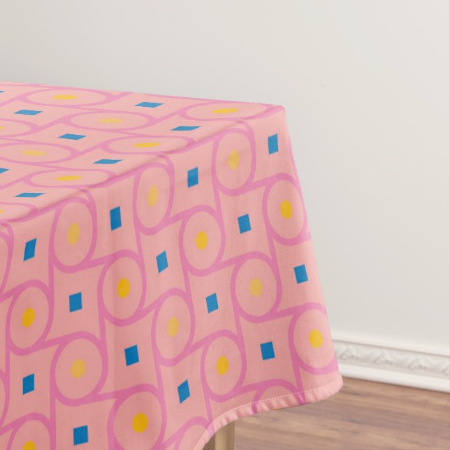 Mid Century Modern Pink Interlocking Circle Tablecloth (In Situ)