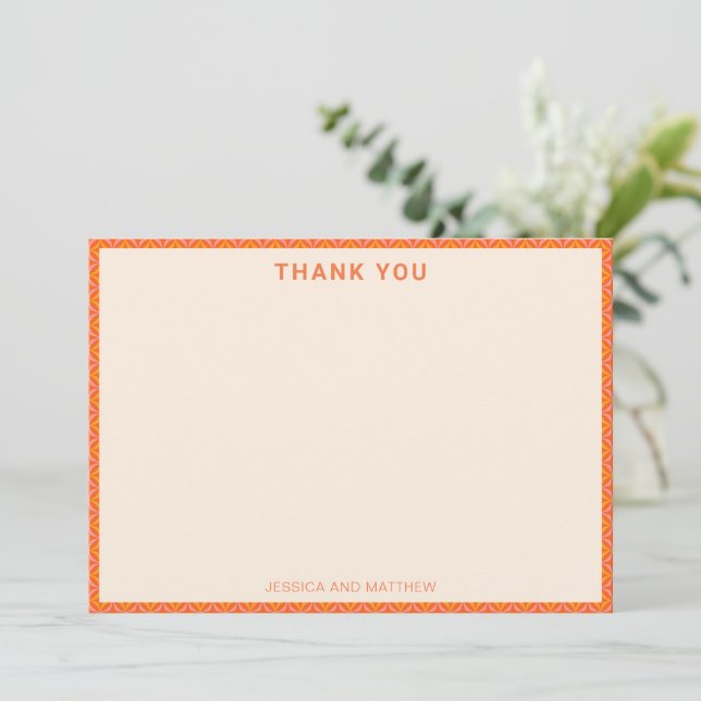 Mid-Century Modern Pink Orange Custom Wedding Name Thank You Card (Standing Front)
