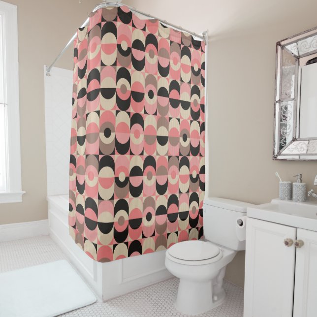 Mid-Century Modern Pink Pattern Shower Curtain (In Situ)