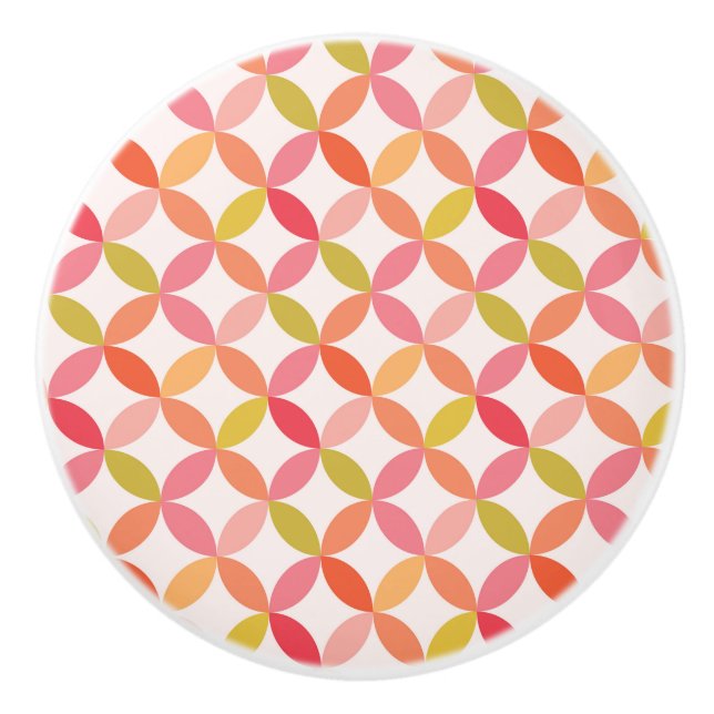 Mid century modern pink red orange Circles  Ceramic Knob (Front)